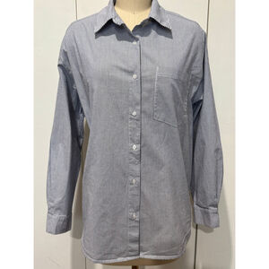 Women's FOREVER 21 Button Down stretch Shirt S White Blue Striped